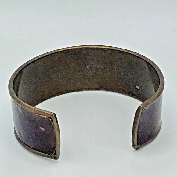 Rustic Brass Tone Cuff Bracelet Faux Brown Leather Unisex Western Jewelry - Picture 6 of 10